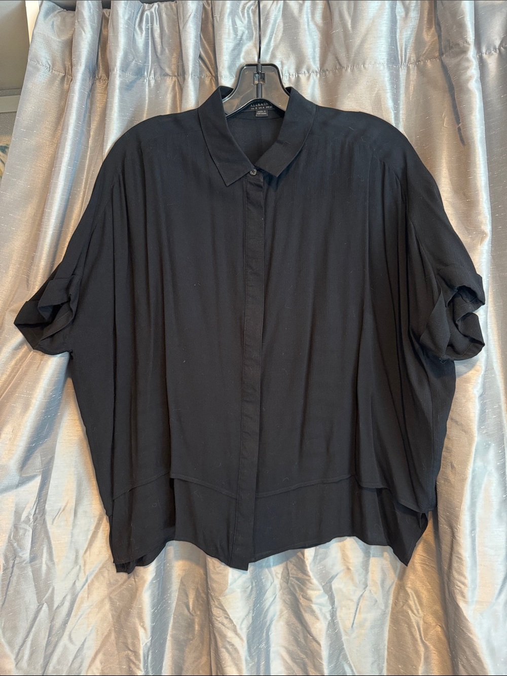 AllSaints Black Oversized Button-Down Shirt Size 4